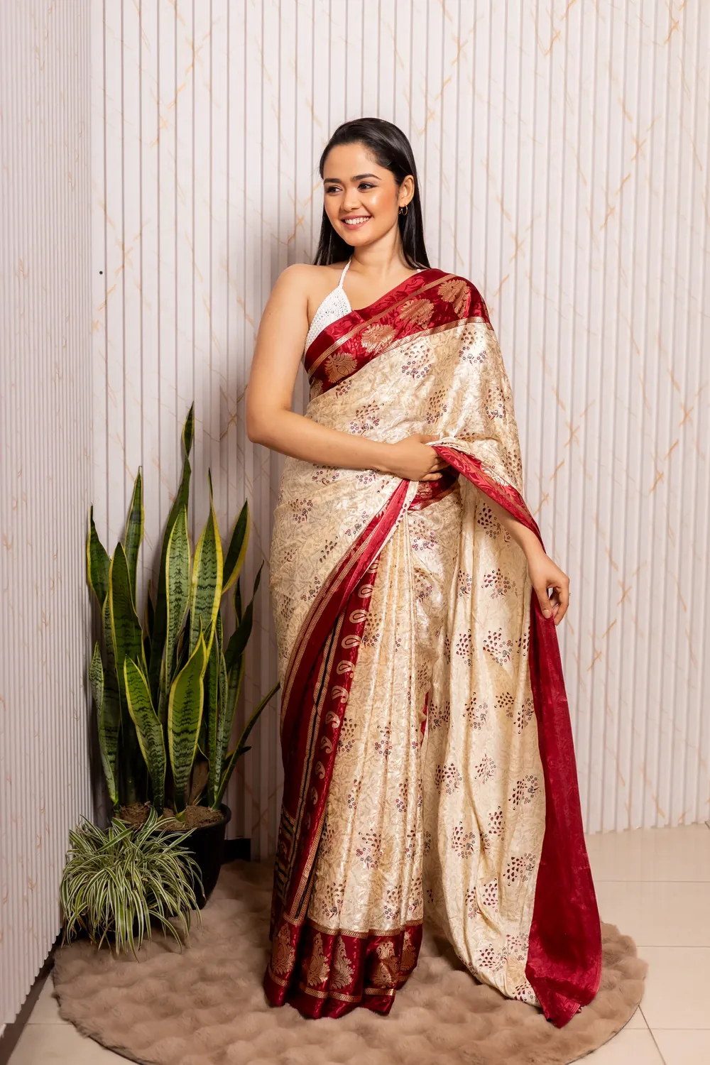 Model in a saree photographed in soft daylight for the Sri Lankan clothing brand Adare