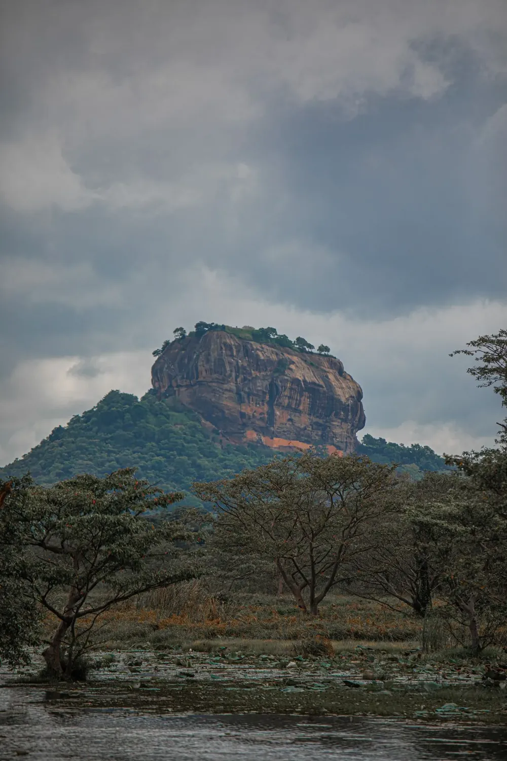 Sigiriya rock fortress rising above the green Sri Lankan landscape