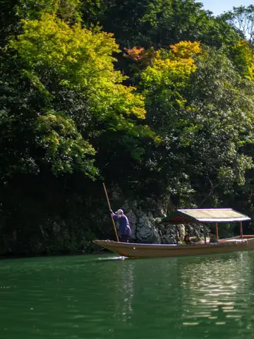 Traditional wooden boat on the Hozu River in Japan